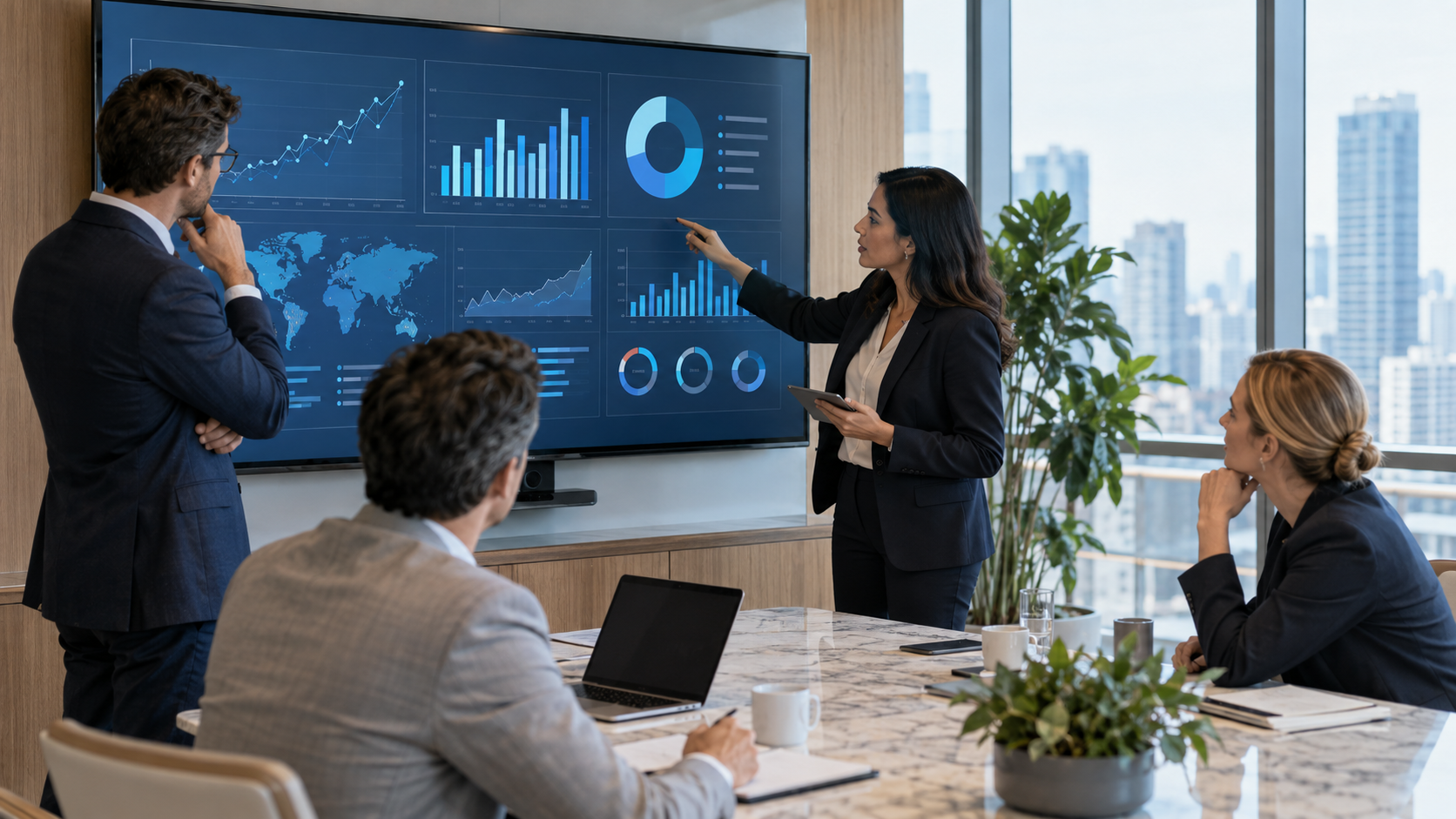 Équipe de business intelligence collaborant autour d’un processus connecté
