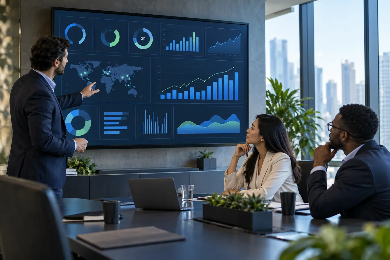 Équipe de business intelligence utilisant une technologie connectée