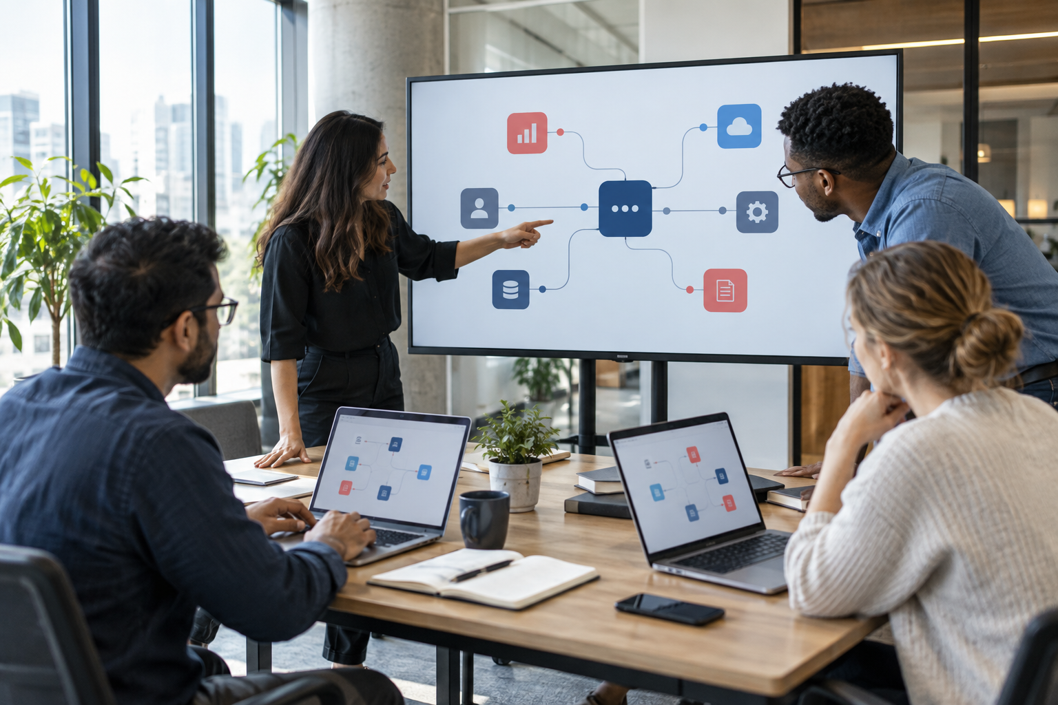 Equipo de integration colaborando en un flujo conectado