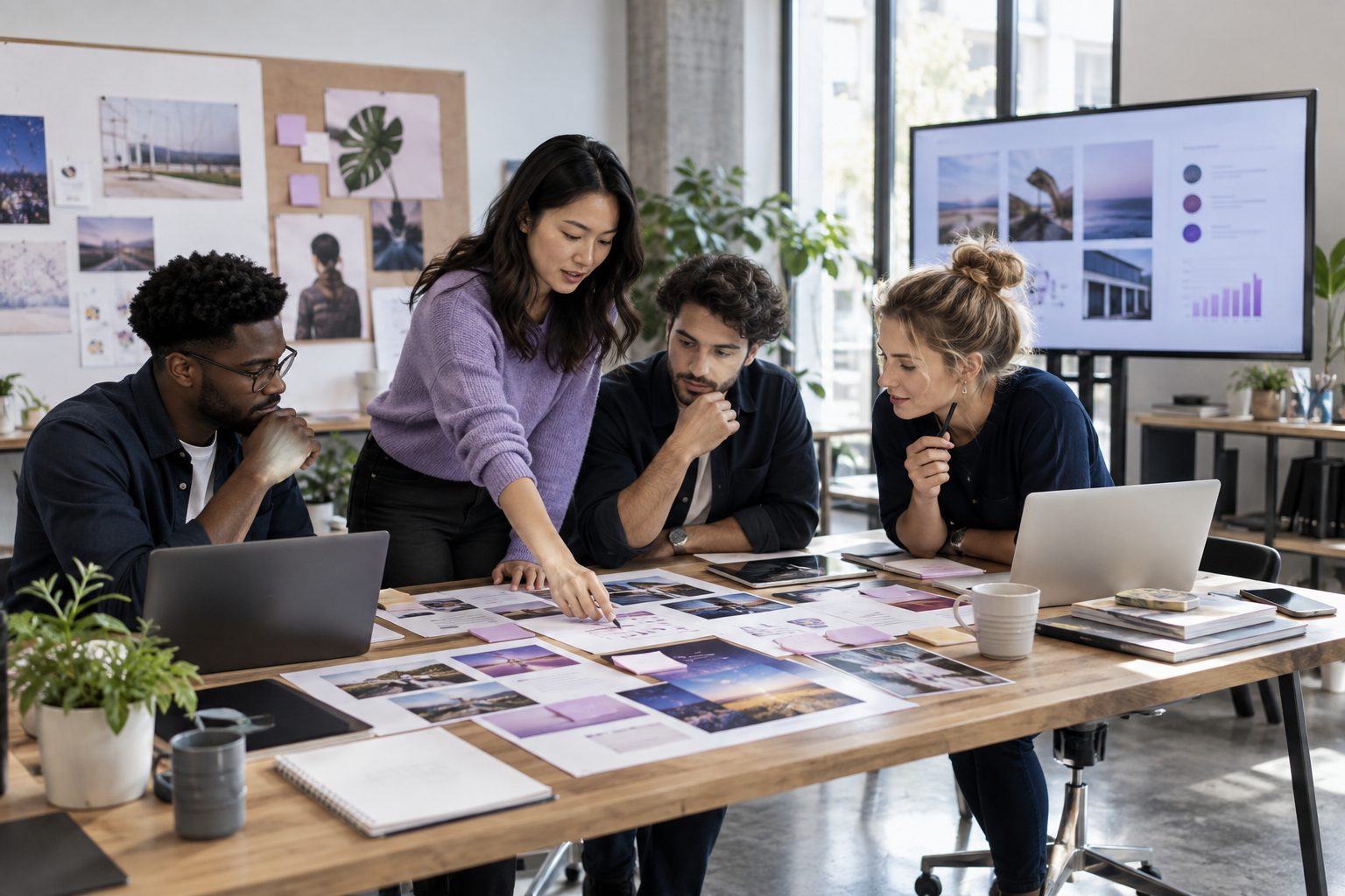 Marketing team collaborating around a connected workflow