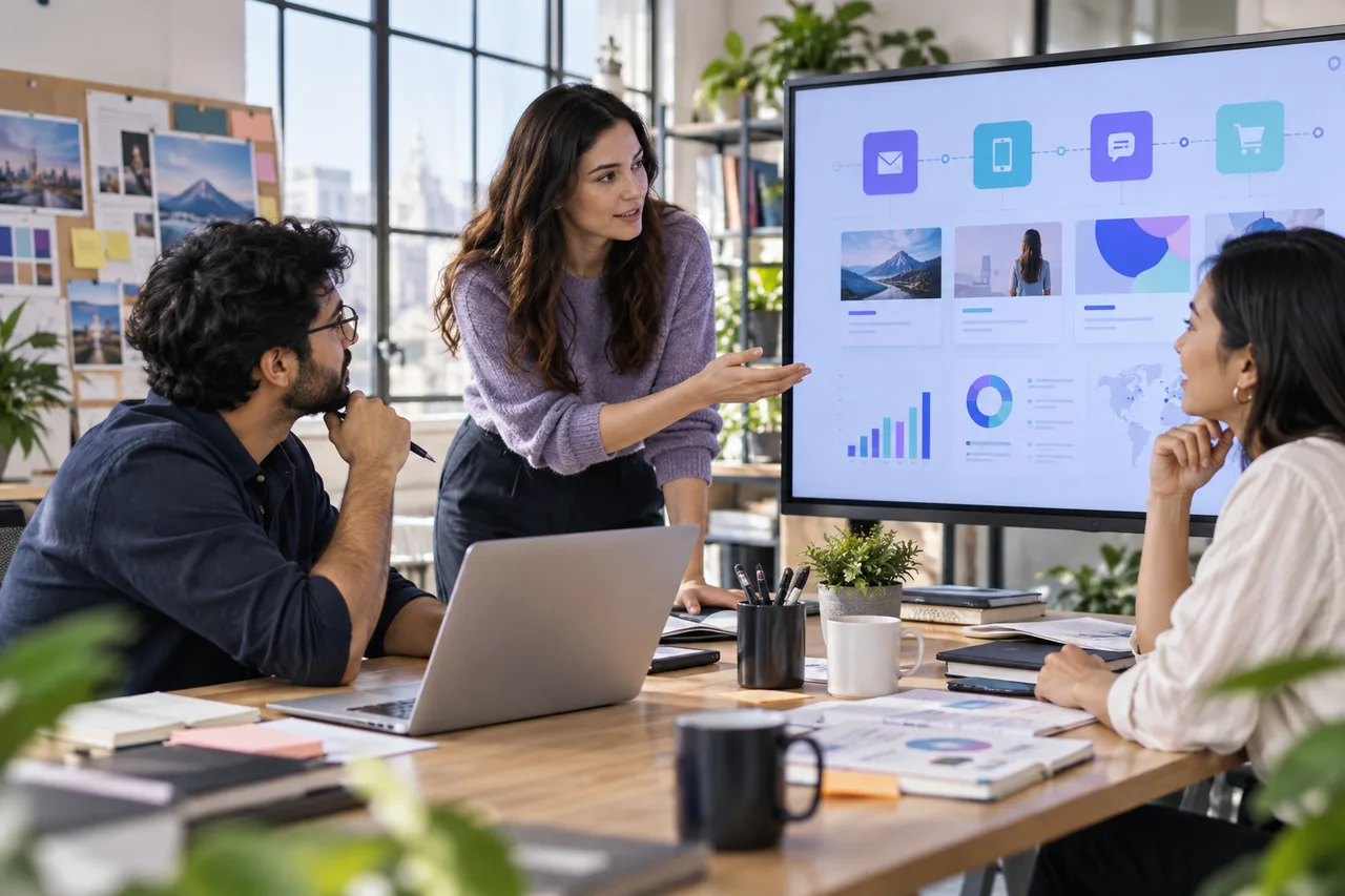 Marketing team using connected business technology
