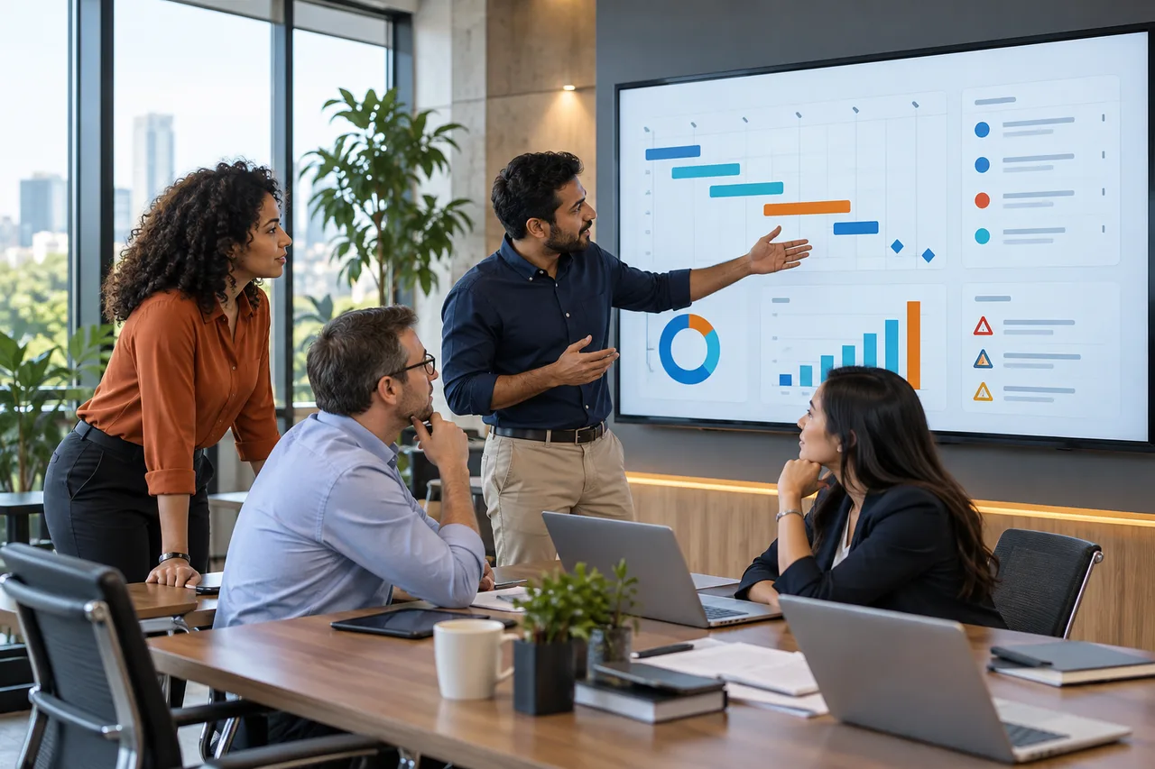 Project Management team using connected business technology